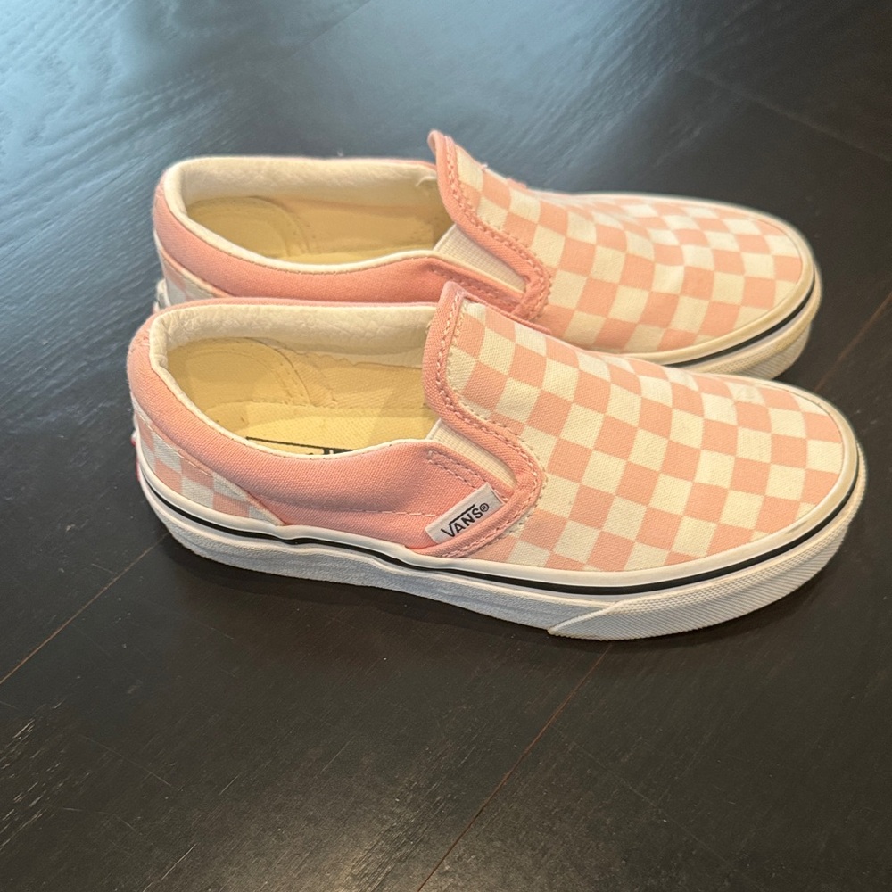 Vans Kids Slip-On Checkerboard Pink and White Sneakers